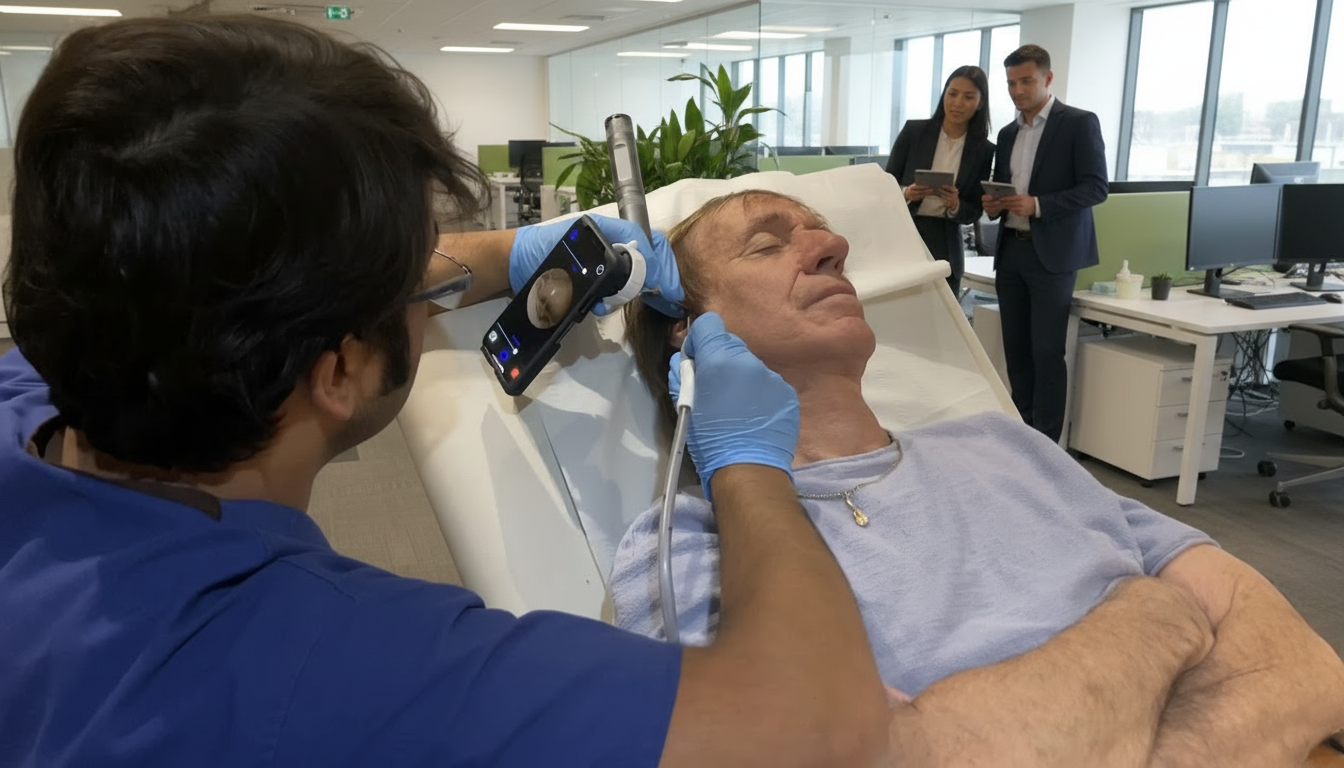 On-site ear microsuction in a corporate office